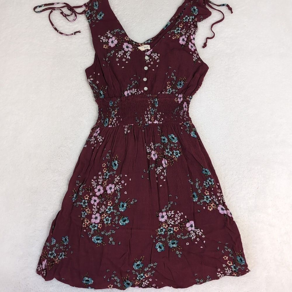 Aeropostale Scoop Neck Dress Burgundy Floral Tie Neck Size XS
